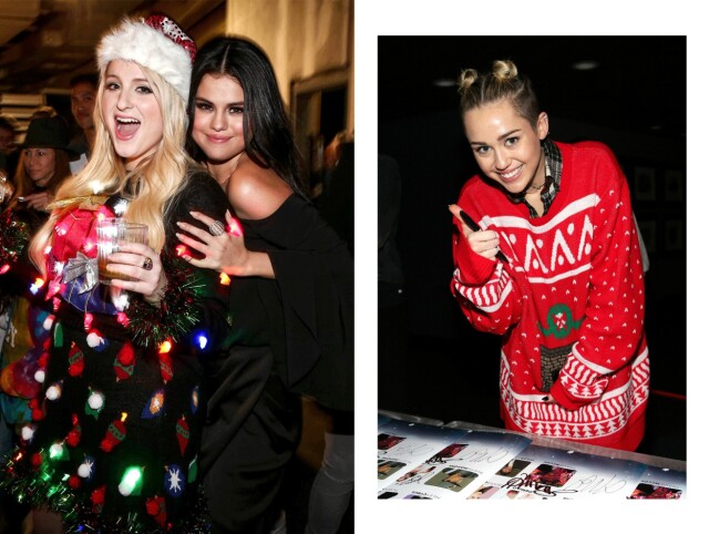JULEGENSER: Meghan Trainor, Selena Gomez og Miley Cyrus. Foto: Scanpix JULEGENSER: Meghan Trainor, Selena Gomez og Miley Cyrus. Foto: Scanpix